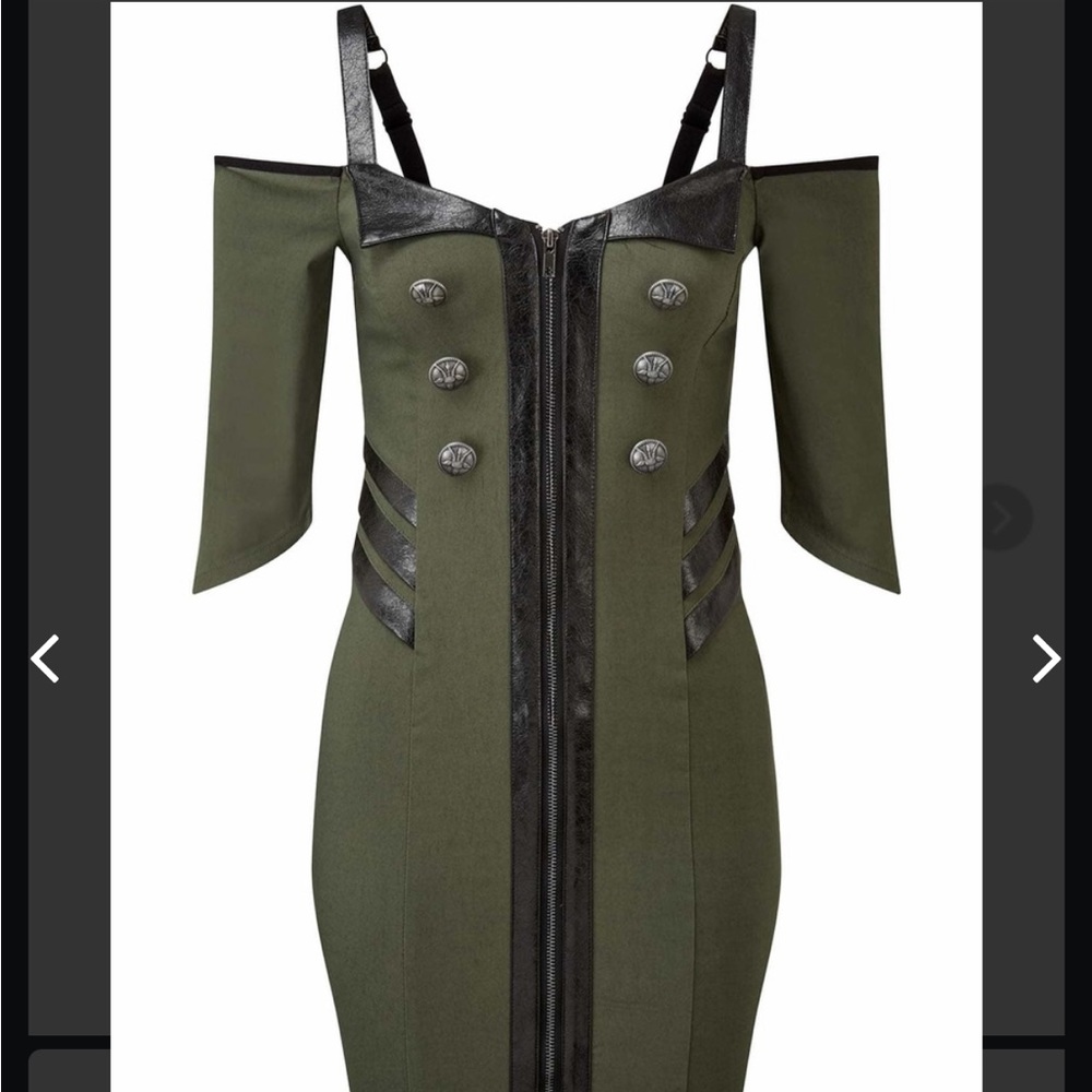 Killstar Dark Green Long Sleeve Dress with Black Details